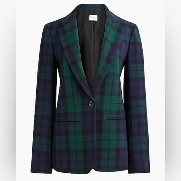 J. Crew Sweaters - J.Crew Black Watch Plaid Green Blue Blazer Jacket Women 4 Lined Career NEW